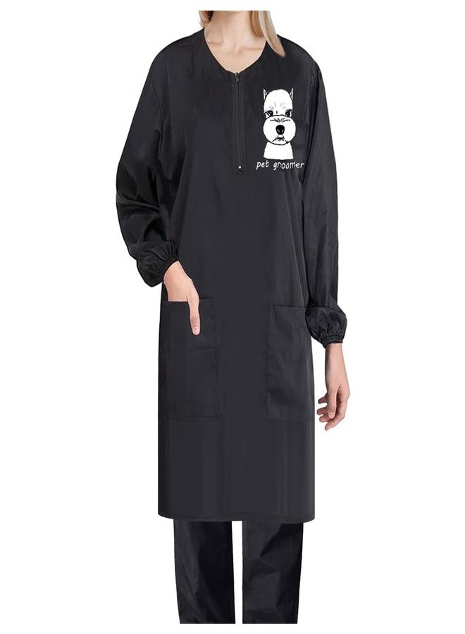 EHERDM Waterproof Pet Grooming Smock with Zipper Long Sleeves Pet Grooming Work Clothes with Two Pockets Dog Cosmetologist Uniforms Smocks for Women Men Schnauzer XL - Image 1